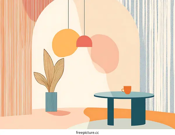 Abstract Minimalist Interior Design with Table and Plant