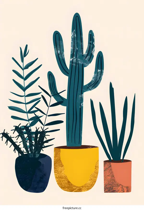 Three Potted Plants Illustration