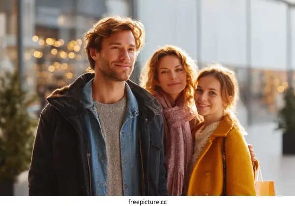 Happy Family Shopping Outdoors