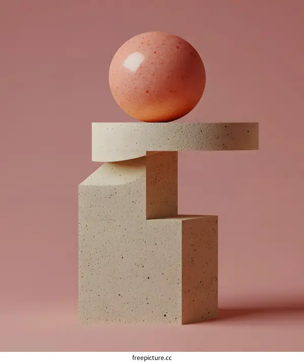 Abstract 3D Minimalist Geometric Shapes with Pink Background