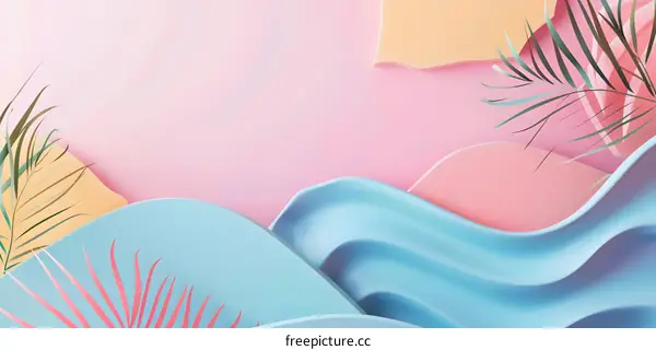 Abstract Pastel Background with Tropical Leaves