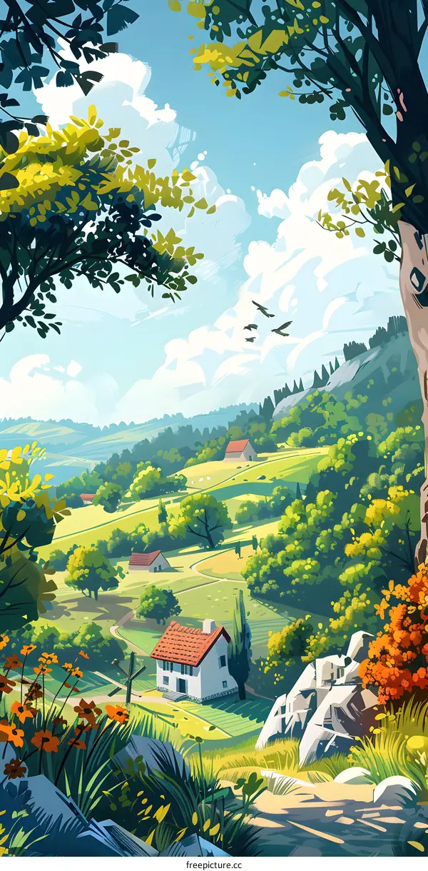 Small village in the valley between mountains