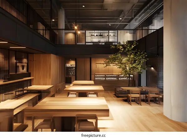 Modern Restaurant Interior Design With Wooden Tables and Chairs