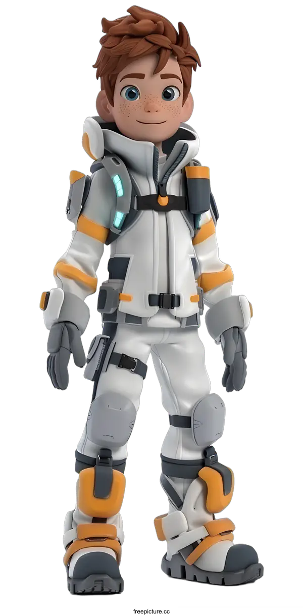 [Transparent Background PNG]A 3D rendering of an astronaut in a white spacesuit with orange and gray accents