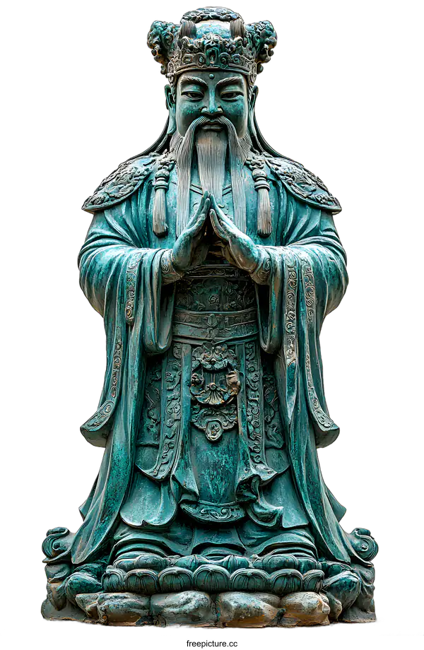 [Transparent Background PNG]Green Bronze Statue Of A Chinese God Praying