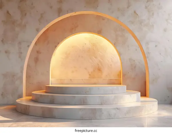 Minimalist Arched Gypsum Steps with Geometric Cylinders