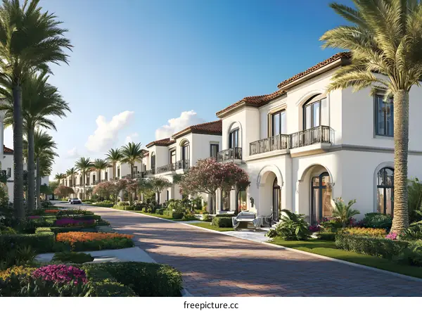 Luxury Mediterranean Style Homes with Palm Trees and Flowers