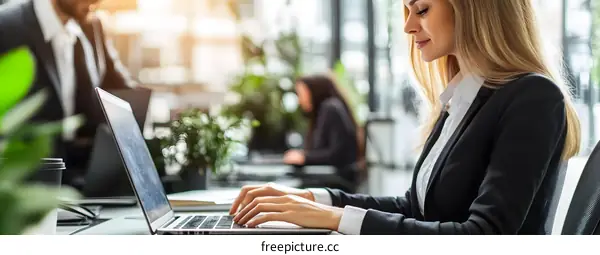 Businesswoman Working On Laptop Computer In Office