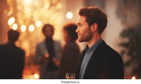 Casual Business Party Night Scene with Men