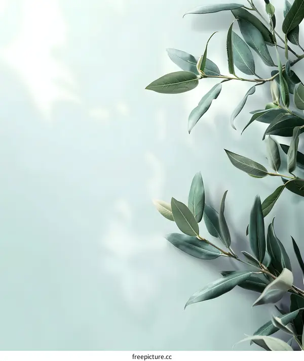 Green Leaves on a Light Blue Background