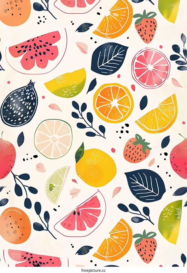 Summer Fruit Pattern Design With Orange Lemon And Watermelon