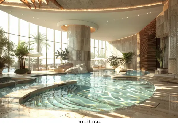 Luxury Indoor Pool Spa Design with Panoramic Views