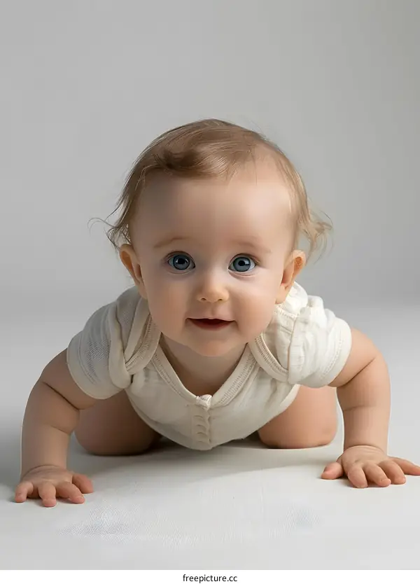 Portrait of a happy crawling baby