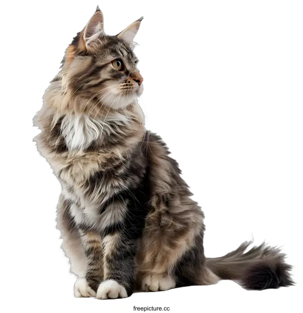 [Transparent Background PNG]Cute Maine Coon Cat Sitting on White Background