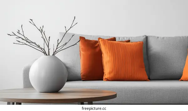 Modern Living Room Decor with Orange Throw Pillows