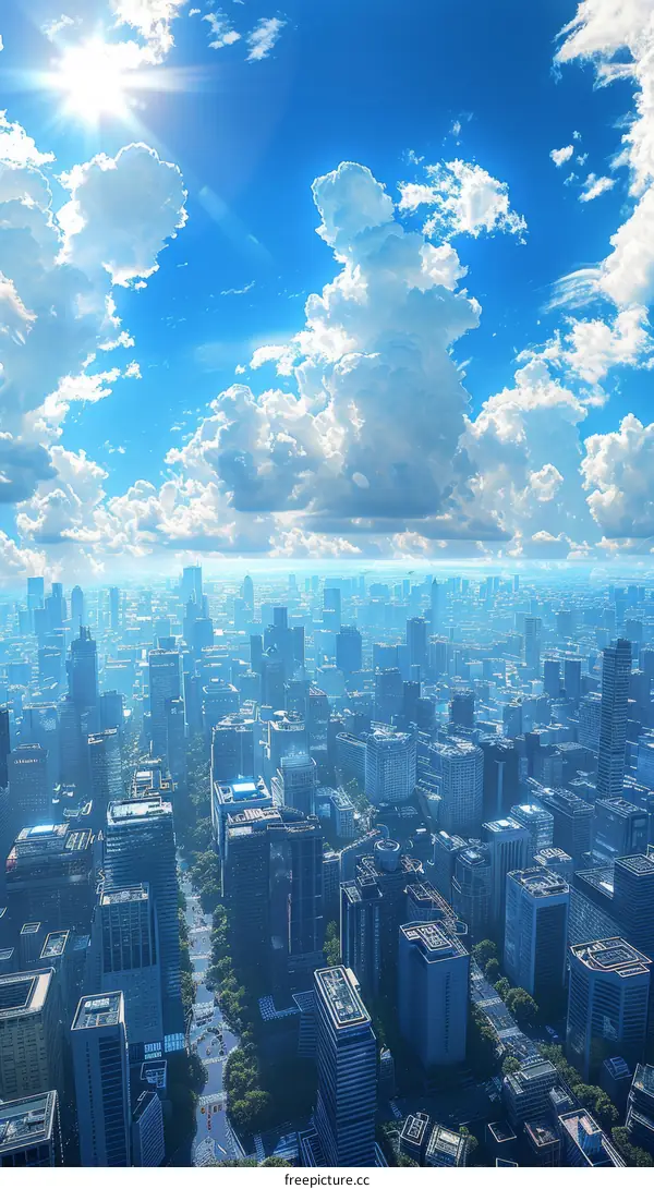 Urban Skyline with Towering High-Rises and Bustling City Life