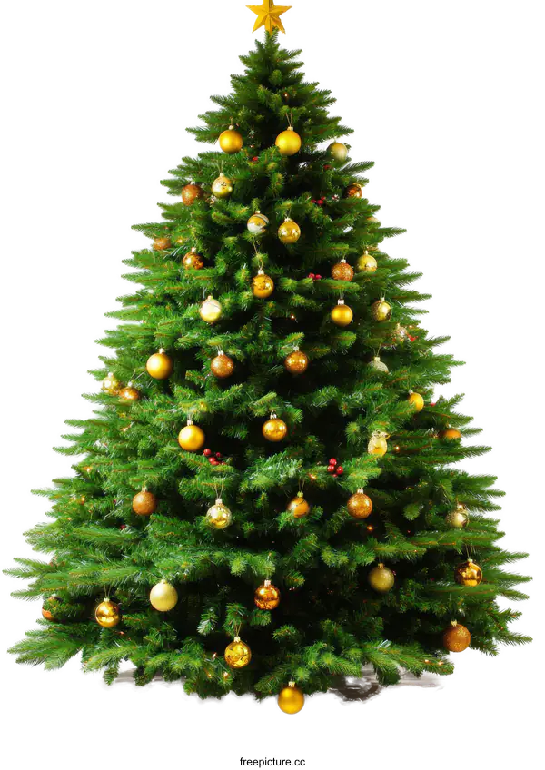 [Transparent Background PNG]Christmas Tree Decorated with Golden Ornaments