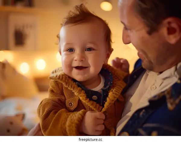 Father and son bonding over Christmas lights