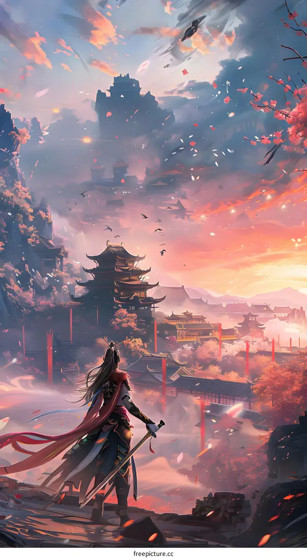 Fantasy Chinese Landscape With Warrior Woman