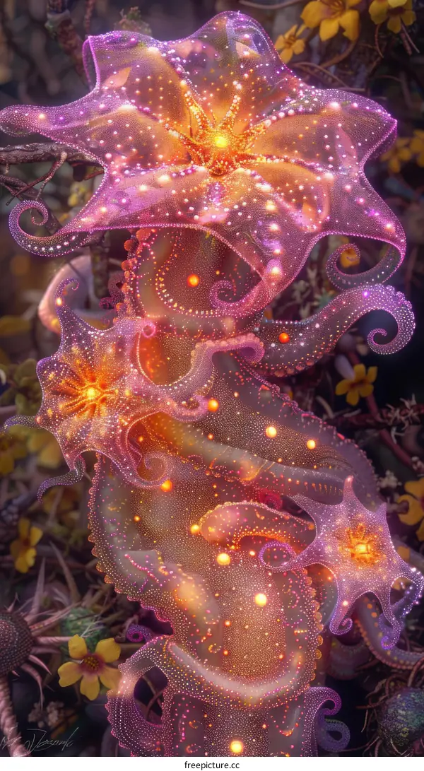 Fantasy alien underwater scene with glowing translucent jellyfish-like creatures
