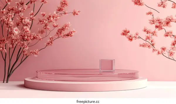 Pink Cherry Blossom Display Podium