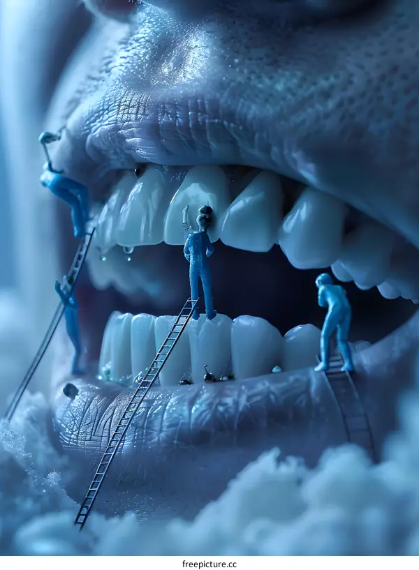 Tiny Workers Cleaning a Giant Tooth