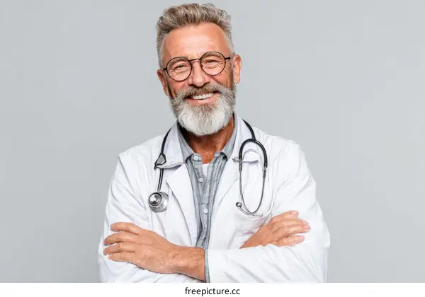 Smiling Senior Caucasian Doctor with Stethoscope