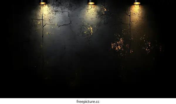 Dark Cracked Concrete Wall with Spotlights