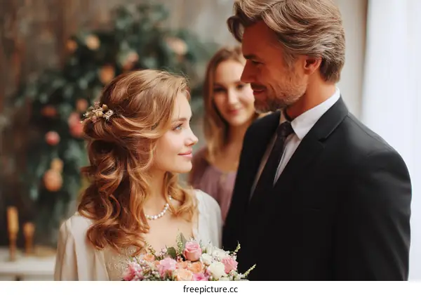 Elegant Wedding Ceremony with Caucasian Couple and Guest