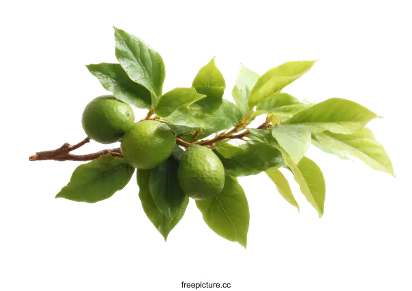 [Transparent Background PNG]Fresh Lime Branch with Lush Leaves
