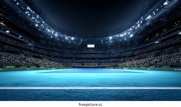 Full Stadium Tennis Court at Night