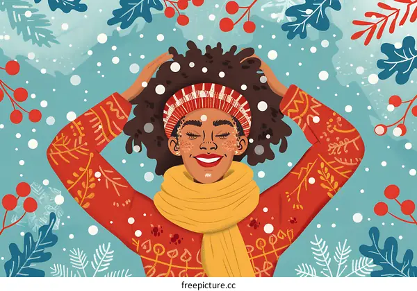 Happy Woman in Winter with Snowflakes