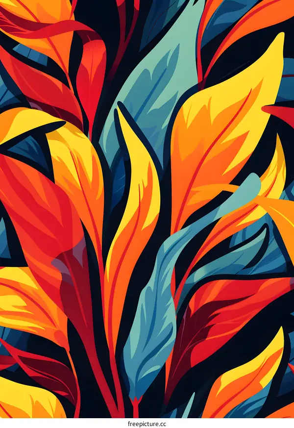 Colorful Tropical Leaves Pattern Illustration