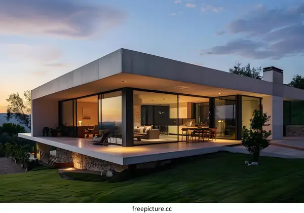 Modern Architecture House with Large Glass Windows