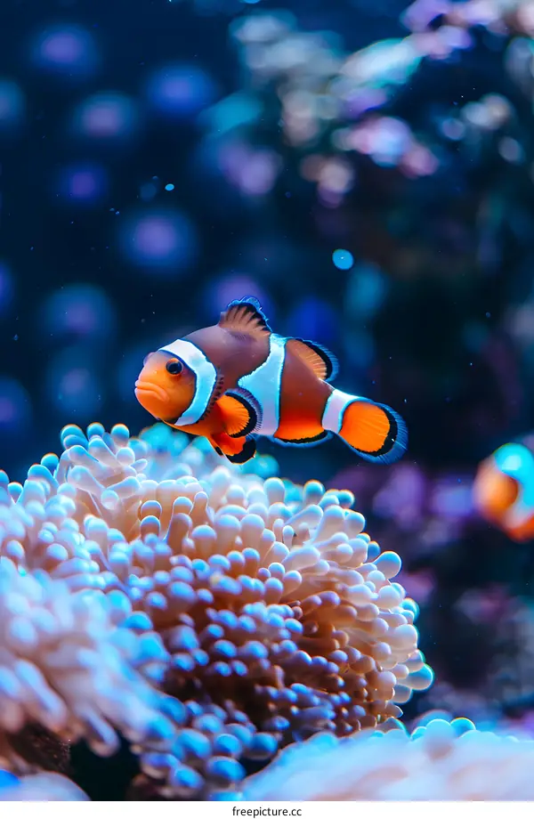 A Clownfish Swimming Among Coral