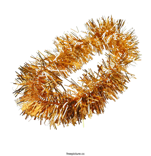 [Transparent Background PNG]Golden Tinsel Garland Decoration on White Background