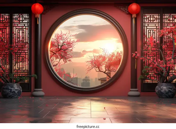Chinese Style Interior Design with Round Window