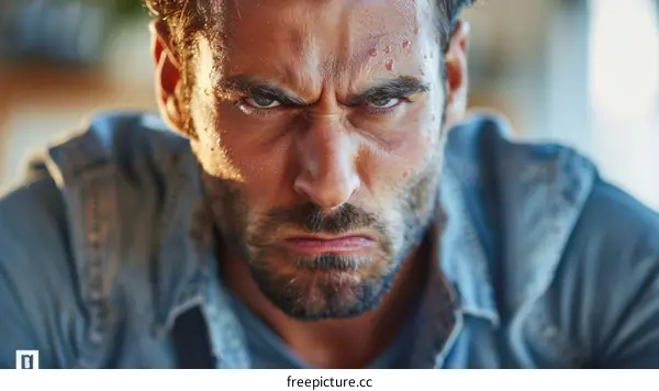 Close Up Angry Man Portrait
