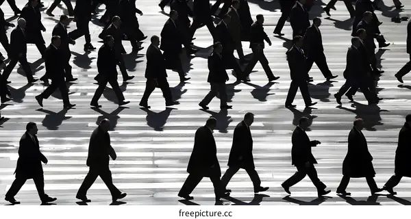 Silhouettes of People Walking on a Crosswalk in the City