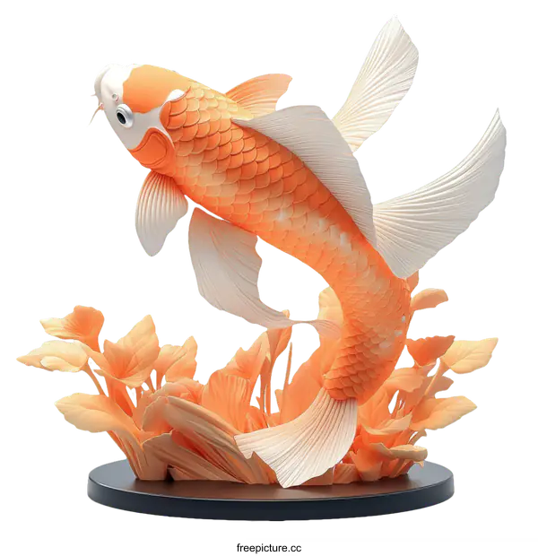 [Transparent Background PNG]Koi Fish Sculpture on a Floral Base