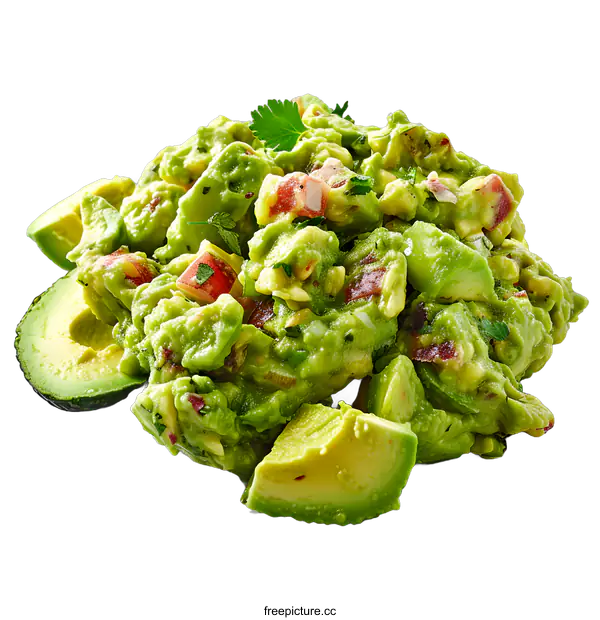 [Transparent Background PNG]Homemade fresh organic green guacamole with avocado slices