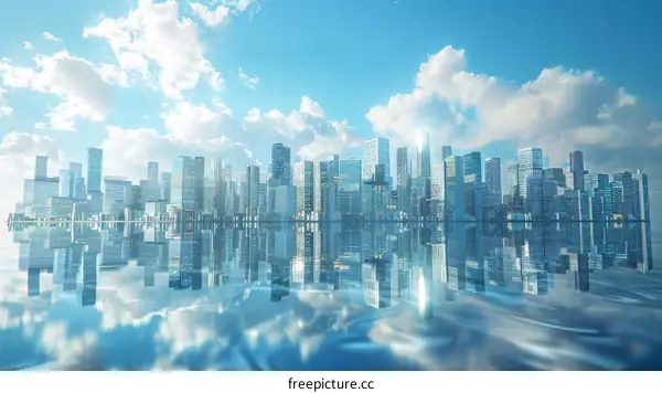 Cityscape Reflection on a Calm Water Surface