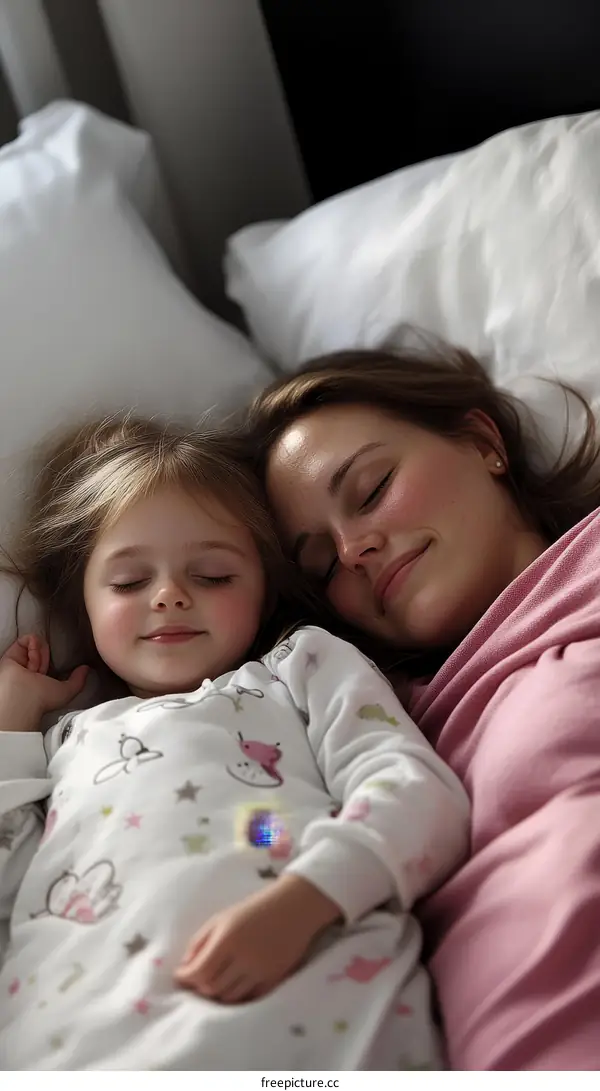 Mother and Daughter Sleeping in Bed