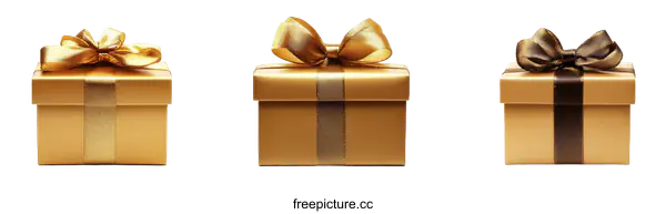 [Transparent Background PNG]Three Golden Gift Boxes with Ribbons
