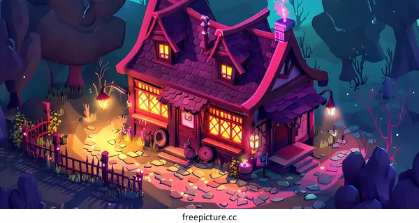Nighttime Low Poly Cottage Illustration