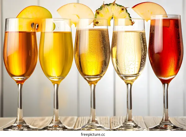 Five Glasses of Different Kinds of Wine