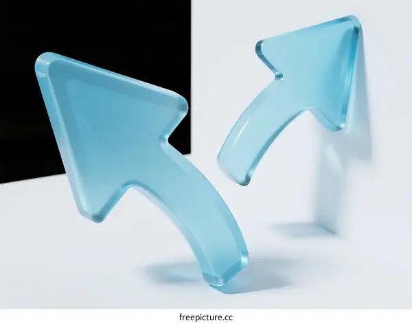 Two Transparent Blue Arrows on White and Black Background