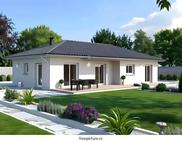 Modern White House with Backyard and Patio