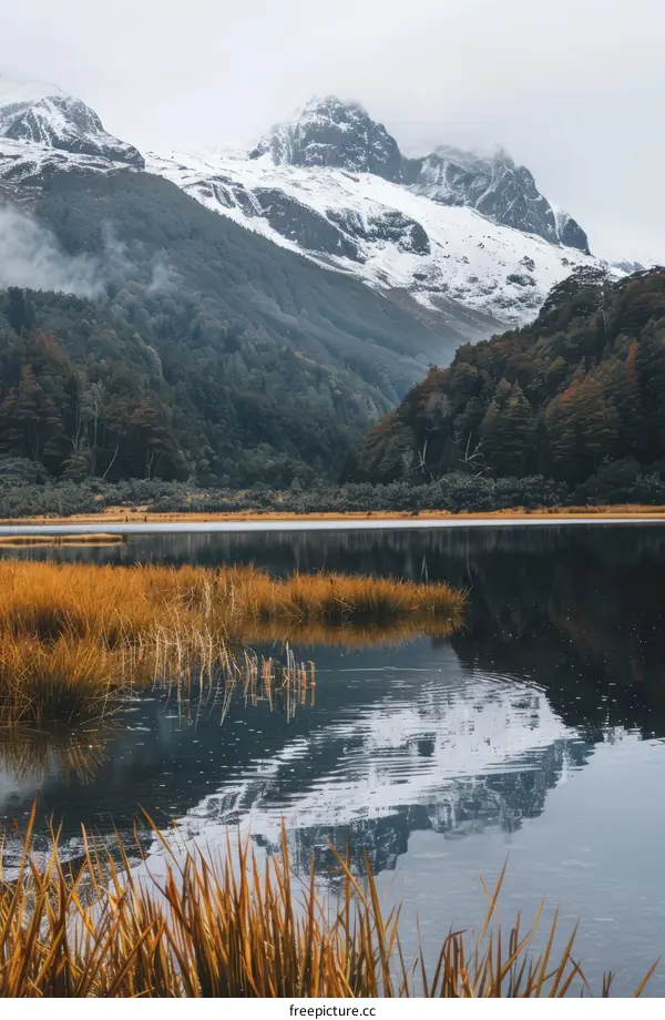 Serene Mountain Lake with Snow-Capped Peaks