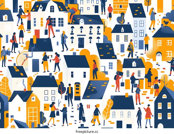 People Walking Around a City Illustration